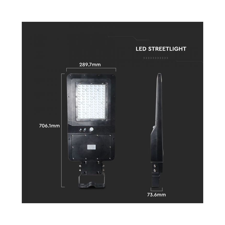 LED Solárna pouličná lampa so senzorom LED/40W/9,6V IP65 6000K 12000 mAh + diaľkové ovládanie