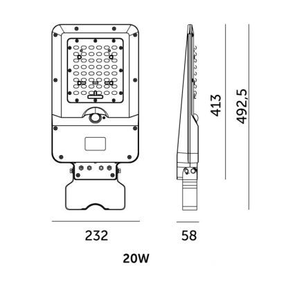 LED solárne pouličné svietidlo so senzorom STREET LED/20W/7,4V 3000/4000/6000K IP65 5400 mAh