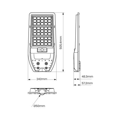 LED Solárna pouličná lampa VIA 100W/10000 mAh 3,2V 6000K IP65 + diaľkové ovládanie