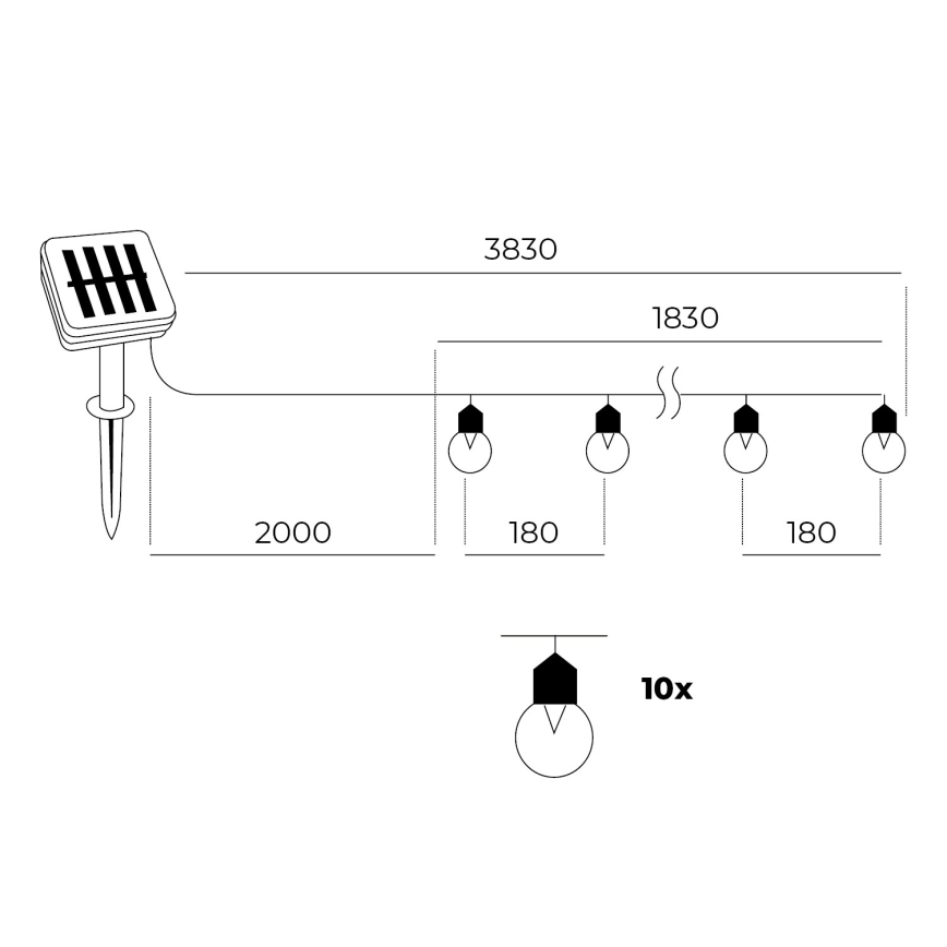 LED Solárna reťaz 10xLED/0,12W/1,2V 1xAA IP44 6000K 300 mAh