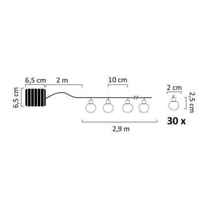 LED Solárna reťaz 30xLED/8 funkcií 300 mAh 4,9m IP44 teplá biela