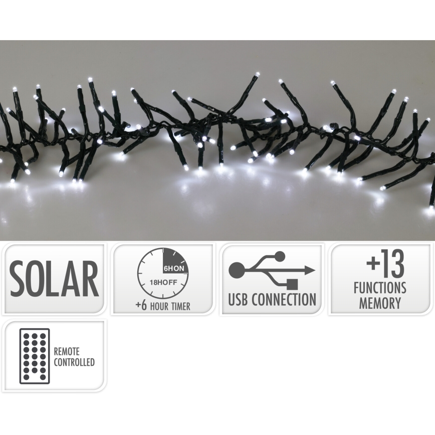 LED Solárna reťaz 768xLED/3,7V/13 funkcií 1200 mAh 8,6 m IP44 studená biela + diaľkové ovládanie