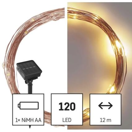 LED Solárna reťaz LED/2,4W/1,2V 1xAA 15 m IP44 3000K 600 mAh