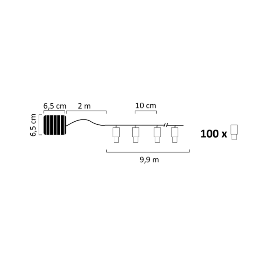 LED Solárna reťaz SHINE 100xLED/1,2V 400 mAh 11, 9 m IP44