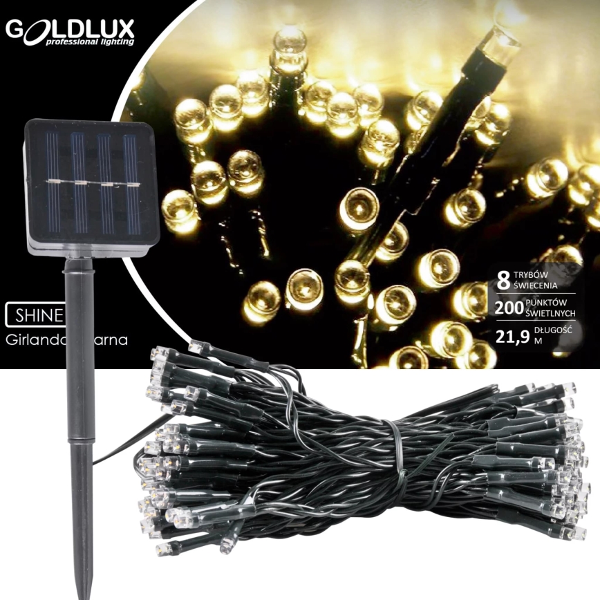 LED Solárna reťaz SHINE 200xLED/1,2V 600 mAh 21,9 m IP44