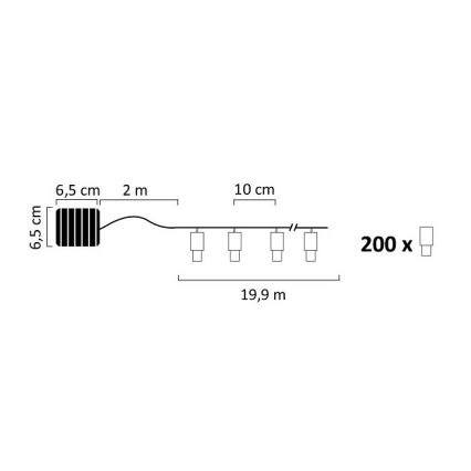 LED Solárna reťaz SHINE 200xLED/1,2V 600 mAh 21,9 m IP44