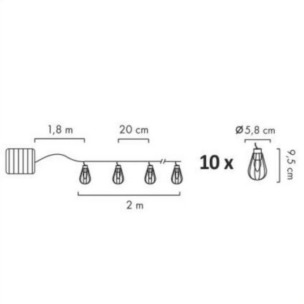 LED Solárna vonkajší reťaz 10xLED/1,2V 300 mAh 3,8 m IP44