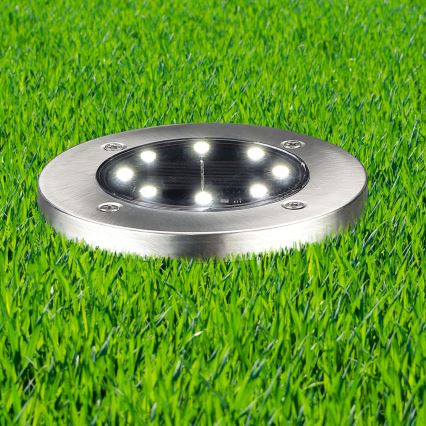 LED Solárne nájazdové svietidlo SOLLY LED/1,2V 6500K pr. 11,5 cm 300 mAh IP44 matný chróm