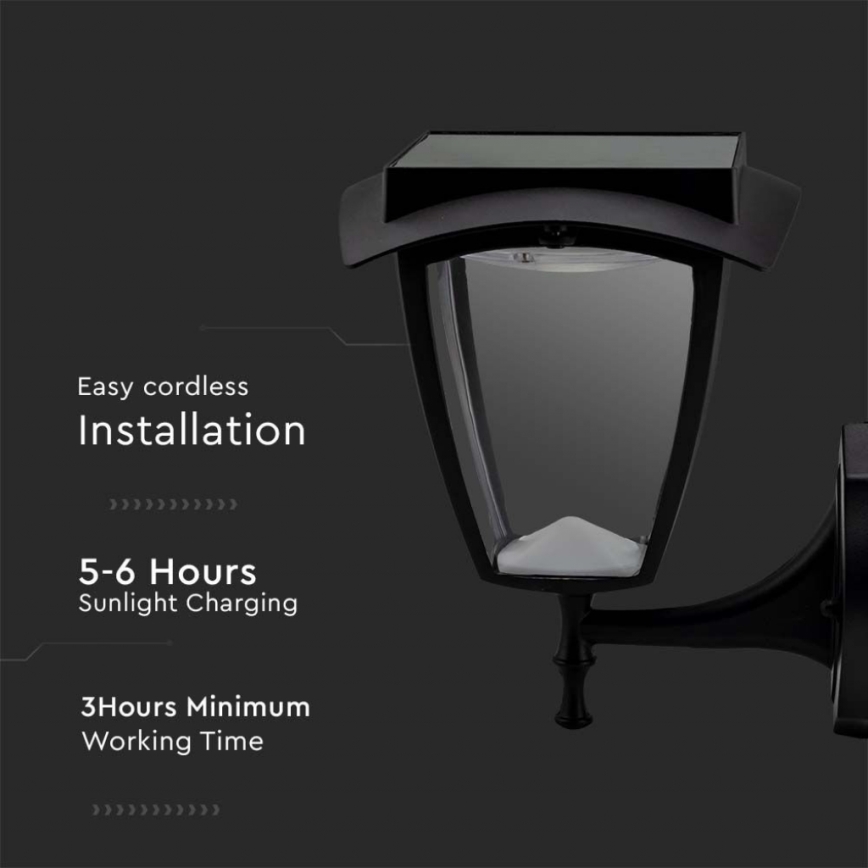 LED solárne nástenné svietidlo LED/2W/3,7V 3000/6000K IP65 2200 mAh čierna