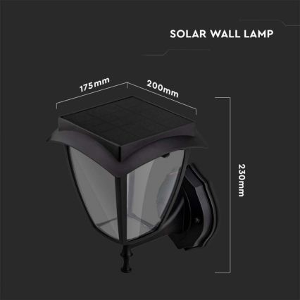 LED solárne nástenné svietidlo LED/2W/3,7V 3000/6000K IP65 2200 mAh čierna