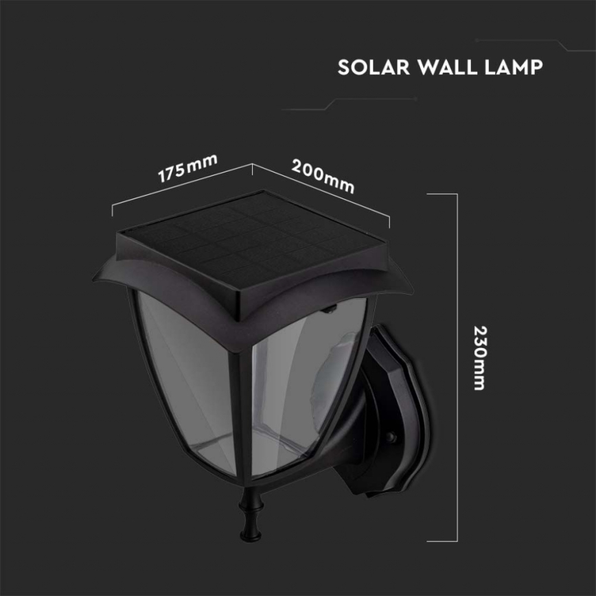 LED solárne nástenné svietidlo LED/2W/3,7V 3000/6000K IP65 2200 mAh čierna