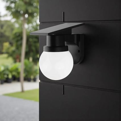 LED solárna nástenná lampa LED/3,7V 3000/4000/6400K IP54 1800 mAh čierna + diaľkové ovládanie