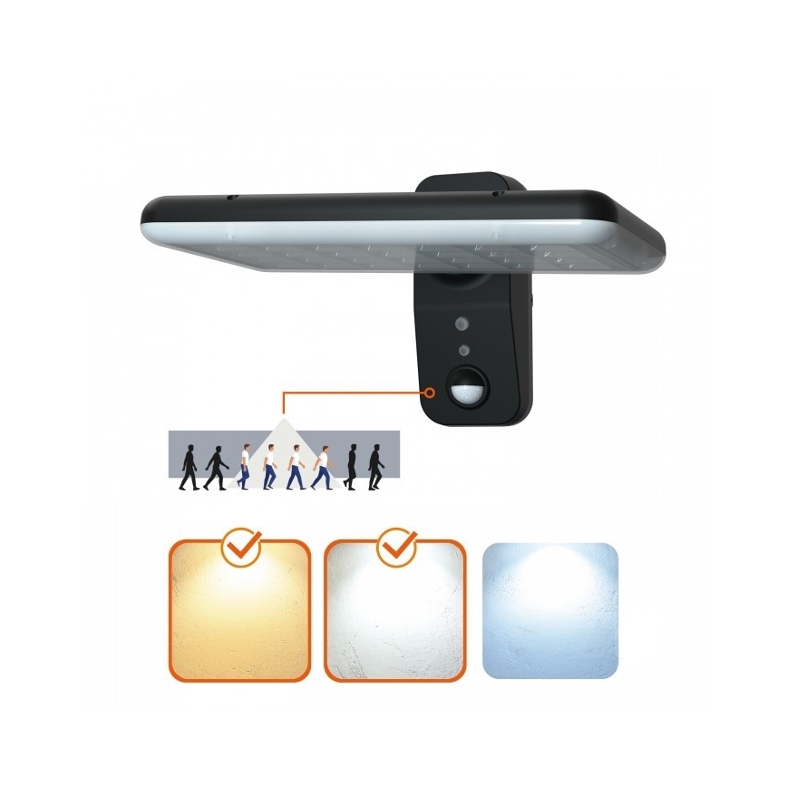 LED solárne nástenné svietidlo so senzorom PHOENIX LED/15W/3,2V 3000/4000K IP65 6000 mAh
