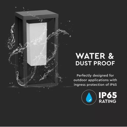 Vonkajšie svietidlo s obdĺžnikovým tvarom je zobrazené obklopené vodou. Je vodotesné a prachotesné s ochranou IP65.