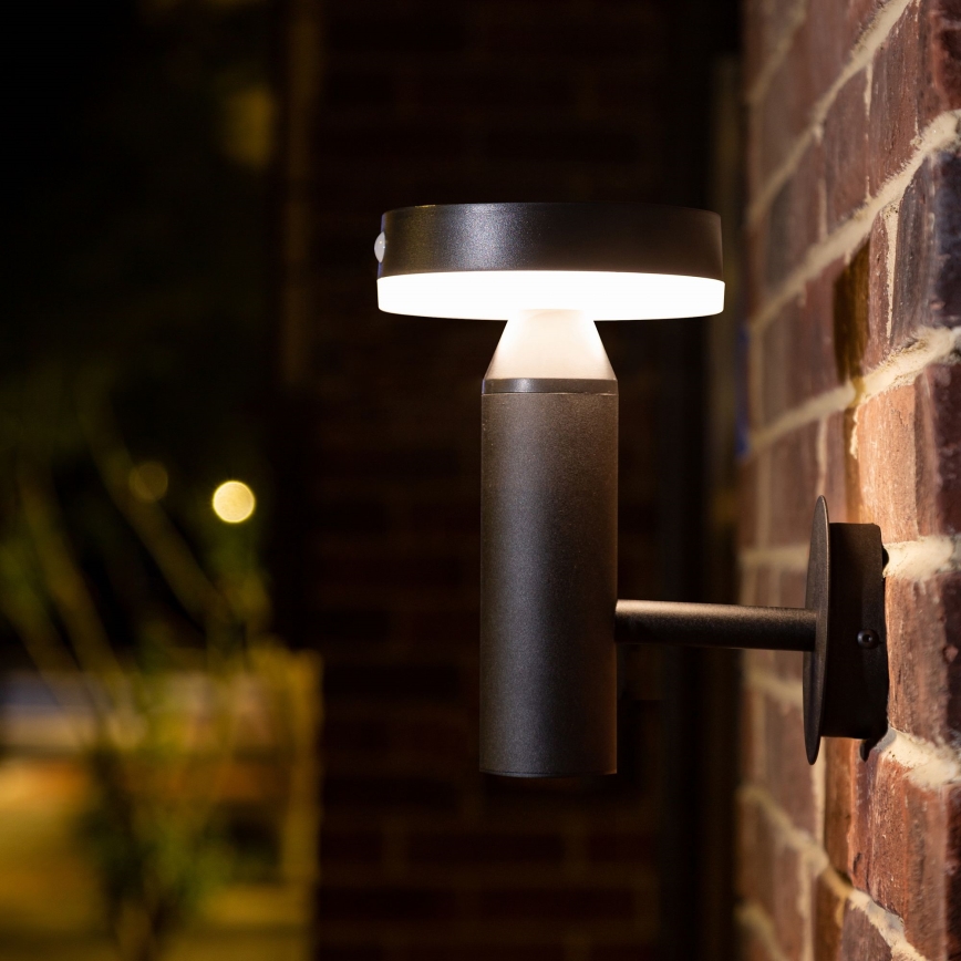 LED Solárne nástenné svietidlo so senzorom GWINEA LED/4,5W/3,7V IP44 čierna