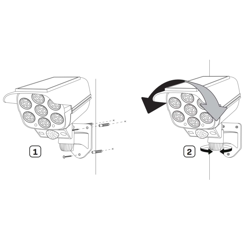 LED Solárna maketa bezpečnostnej kamery so senzorom KAMERA LED/1W/3,7V 1200 mAh IP44 + diaľkové ovládanie
