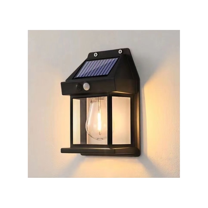 LED Solárne nástenné svietidlo so senzorom LANTER LED/1W/3,7V 1200 mAh IP44 čierna