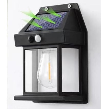 LED Solárne nástenné svietidlo so senzorom LANTER LED/1W/3,7V 1200 mAh IP44 čierna