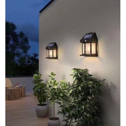 LED Solárne nástenné svietidlo so senzorom LANTER LED/1W/3,7V 1200 mAh IP44 čierne