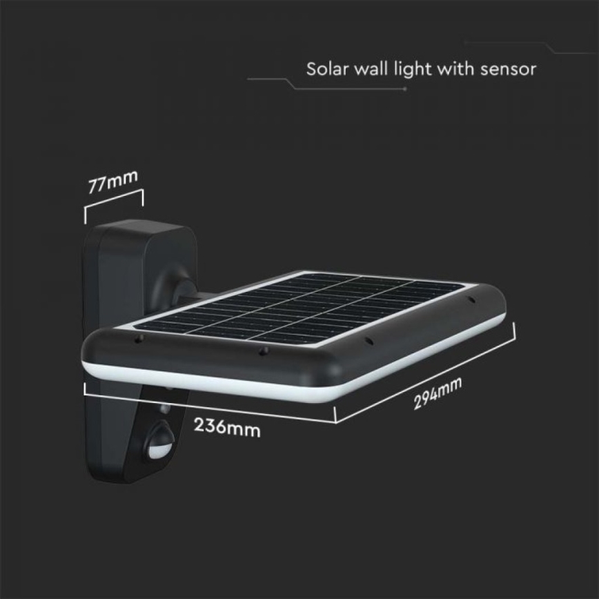 LED Solárne nástenné svietidlo so senzorom LED/15W/3,2V 4000K/6000K IP65 čierna