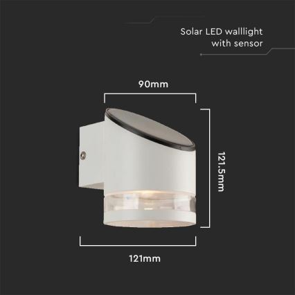 LED Solárne nástenné svietidlo so senzorom LED/1W/3,7V IP54 3000K 1200 mAh biela