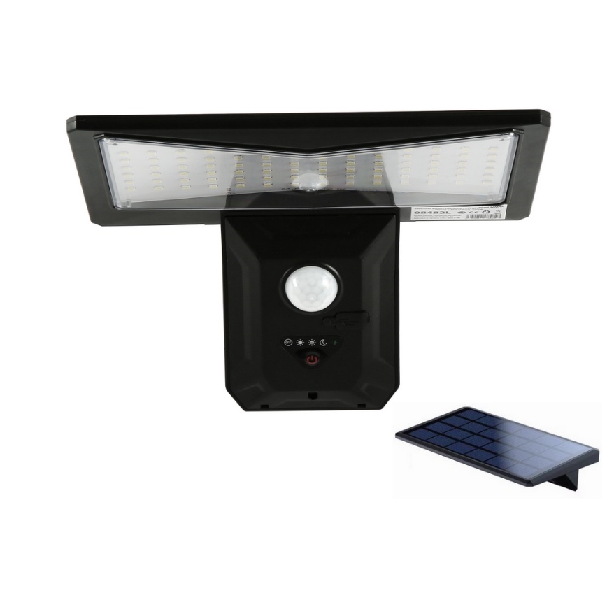 LED Solárne nástenné svietidlo so senzorom LED/2,6W/5,5V IP65 1800 mAh čierna
