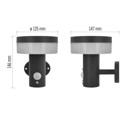 LED solárne nástenné svietidlo so senzorom LED/2W/3,7V 1200 mAh IP44
