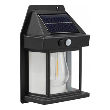 LED solárne nástenné svietidlo so senzorom LED/3,7V 600 mAh IP44 čierne
