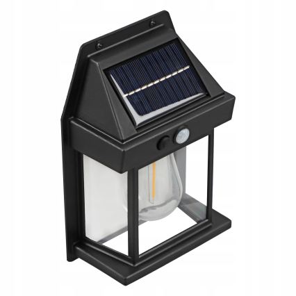 LED solárne nástenné svietidlo so senzorom LED/3,7V 600 mAh IP44 čierne