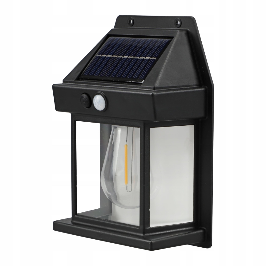 LED solárne nástenné svietidlo so senzorom LED/3,7V 600 mAh IP44 čierne