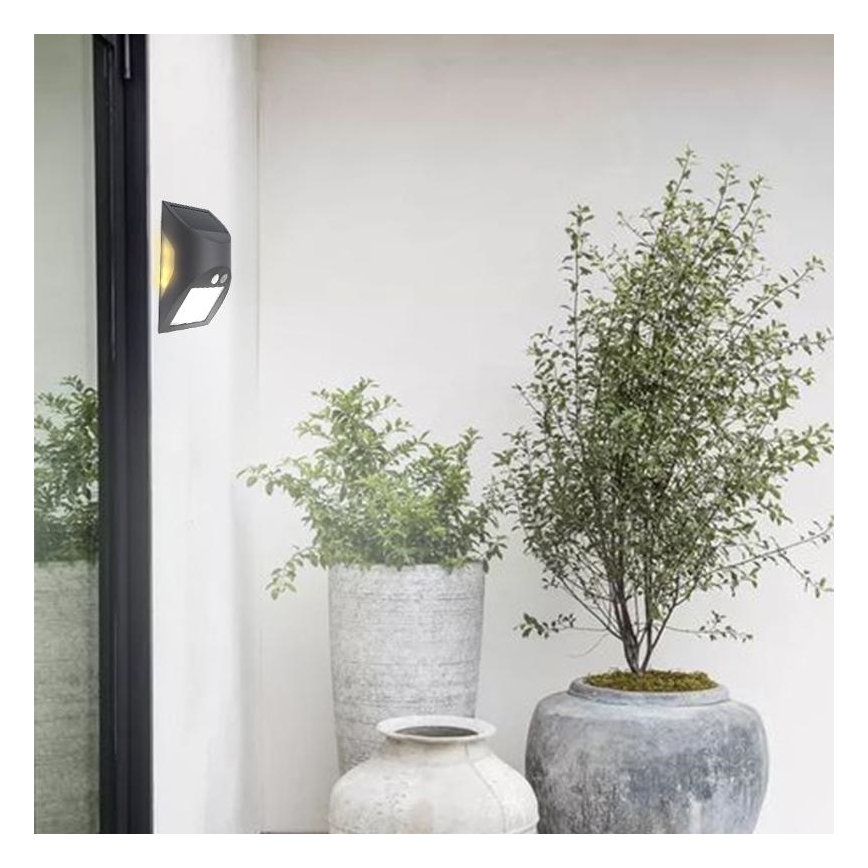 LED solárne nástenné svietidlo so senzorom LED/3W/3,7V 3000/4000K 1200 mAh IP54 antracit