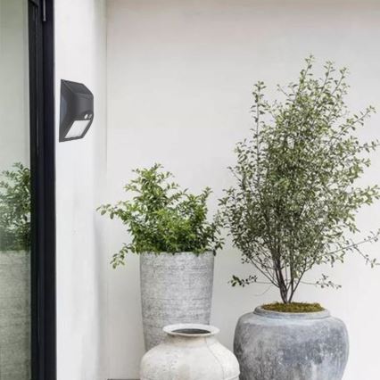 LED solárne nástenné svietidlo so senzorom LED/3W/3,7V 3000/4000K 1200 mAh IP54 antracit