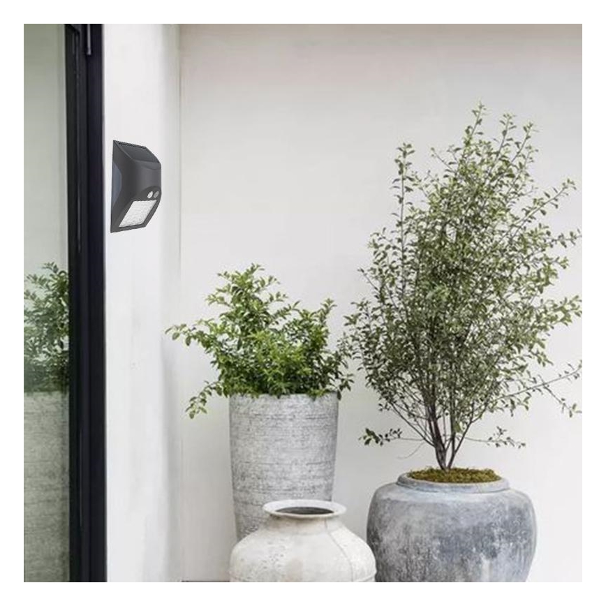 LED solárne nástenné svietidlo so senzorom LED/3W/3,7V 3000/4000K 1200 mAh IP54 antracit