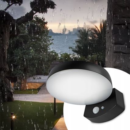LED stmievateľné solárne nástenné svietidlo s čidlom LED/3W/3,7V 1800 mAh IP54 čierna
