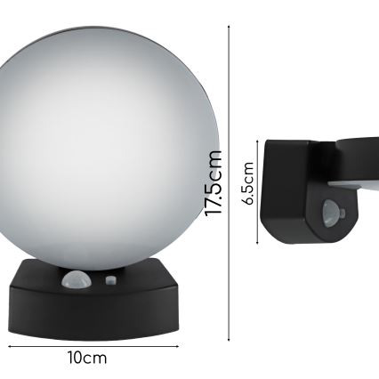 LED stmievateľné solárne nástenné svietidlo s čidlom LED/3W/3,7V 1800 mAh IP54 čierna
