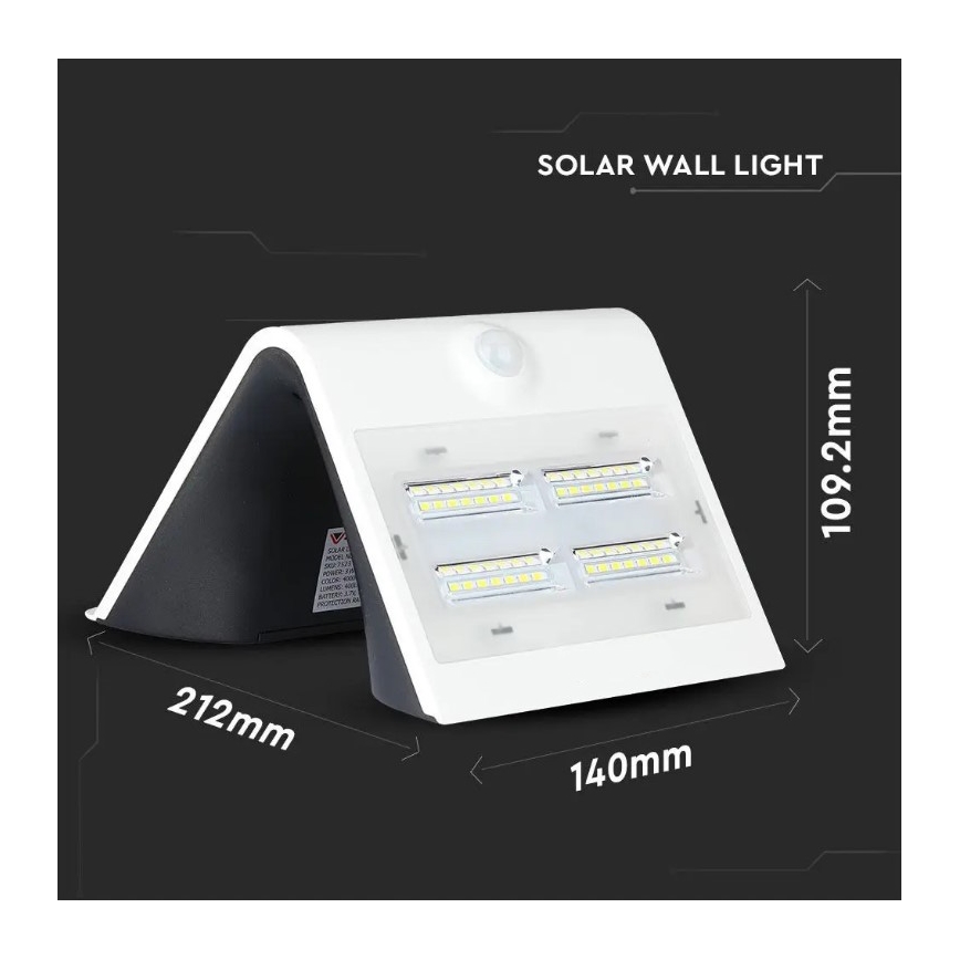 LED Solárne nástenné svietidlo so senzorom LED/3W/3,7V 3000/4000K IP65 biela