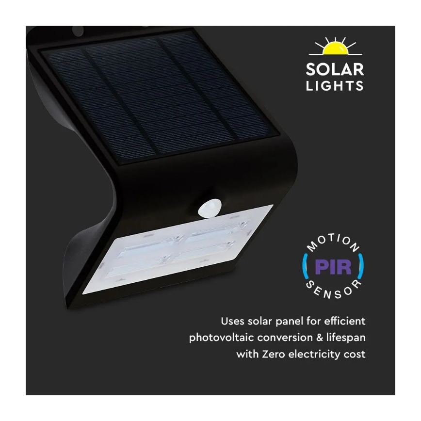 LED Solárne nástenné svietidlo so senzorom LED/3W/3,7V 3000/4000K IP65 čierna