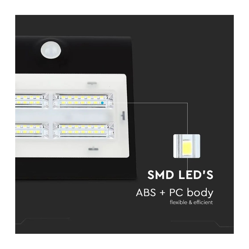 LED Solárne nástenné svietidlo so senzorom LED/3W/3,7V 3000/4000K IP65 čierna