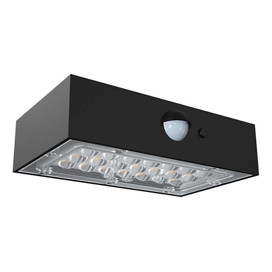 LED Solárne nástenné svietidlo so senzorom LED/3W/3,7V 3000K/4000K IP65 1200 mAh čierna