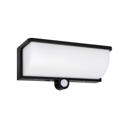 LED solárne nástenné svietidlo so snímačom pohybu a súmraku LED/3W/3,7V IP54 1500 mAh čierna