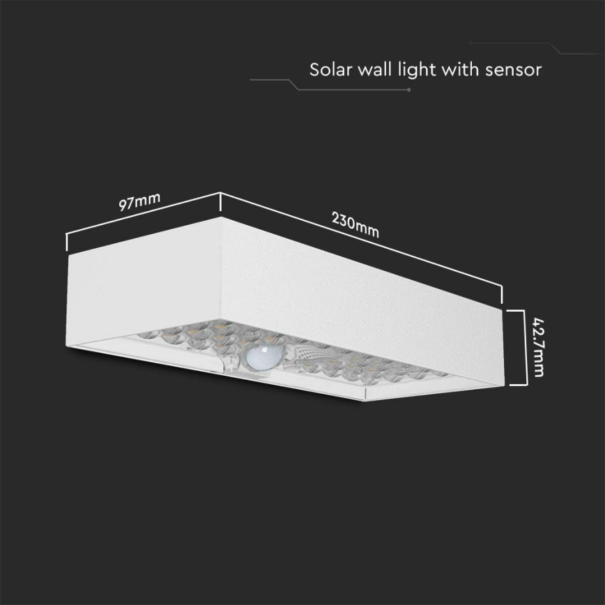 LED Solárne nástenné svietidlo so senzorom LED/6W/3,7V IP65 4000K 3000 mAh biela