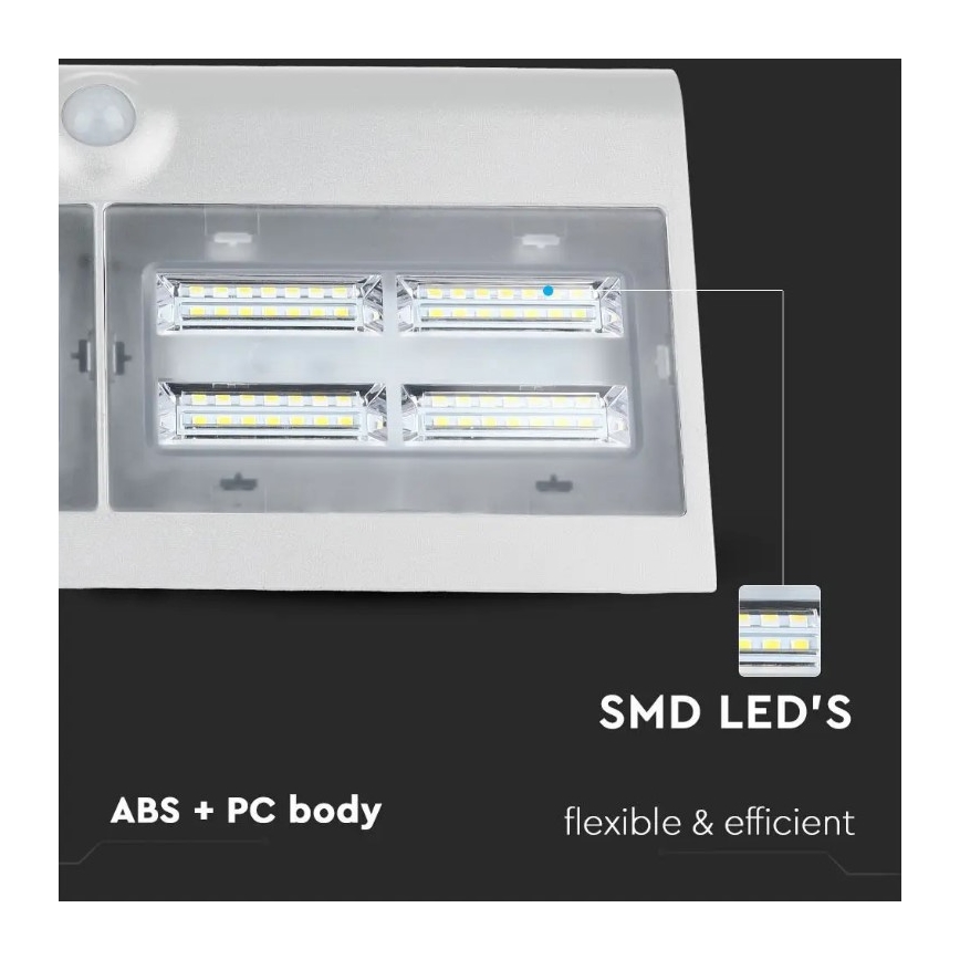 LED Solárne nástenné svietidlo so senzorom LED/7W/3,7V 4000K IP65 biela