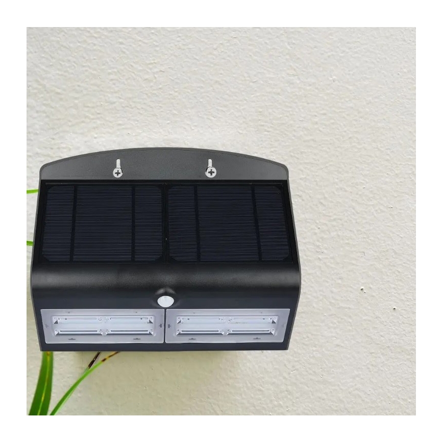 LED Solárne nástenné svietidlo so senzorom LED/7W/3,7V 4000K IP65 čierna