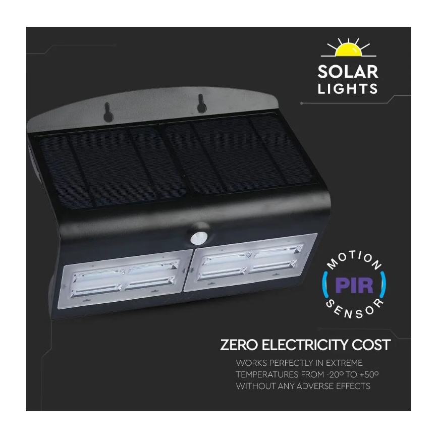 LED Solárne nástenné svietidlo so senzorom LED/7W/3,7V 4000K IP65 čierna