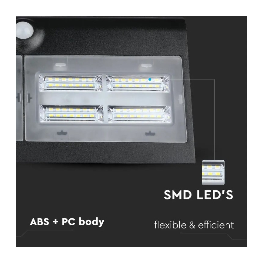 LED Solárne nástenné svietidlo so senzorom LED/7W/3,7V 4000K IP65 čierna