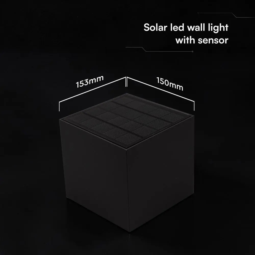 LED solárne nástenné svietidlo so senzorom LED/9W/3,7V 3000/4000/5000K IP65 2600 mAh čierne