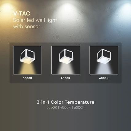 LED solárne nástenné svietidlo so senzorom LED/9W/3,7V 3000/4000/6000K IP65 2600 mAh biela