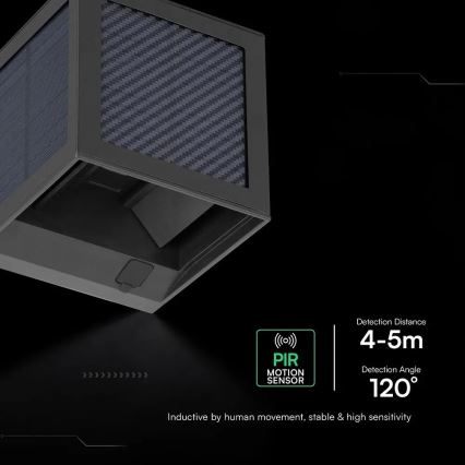 LED solárne nástenné svietidlo so senzorom LED/9W/3,7V 3000/4000/6000K IP65 2600 mAh čierne