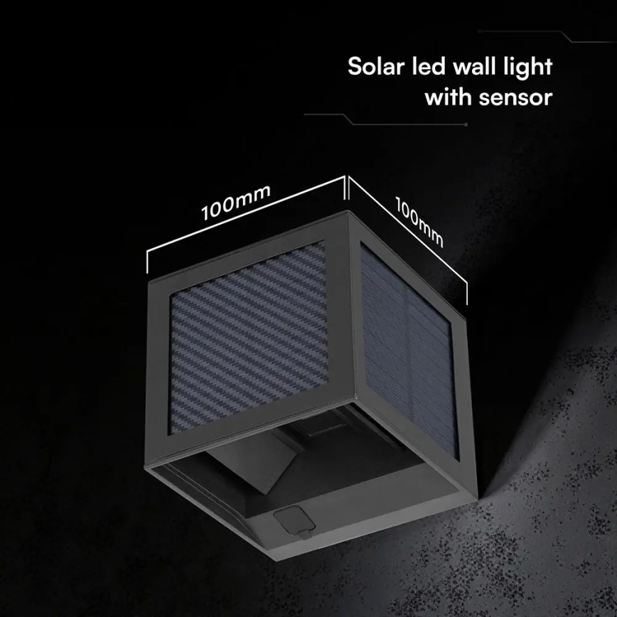 LED solárne nástenné svietidlo so senzorom LED/9W/3,7V 3000/4000/6000K IP65 2600 mAh čierne