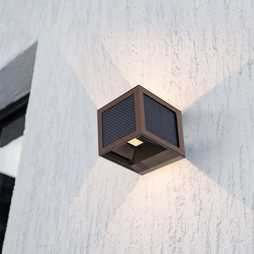 LED solárne nástenné svietidlo s čidlom LED/9W/3,7V 3000/4000/6000K IP65 2600 mAh hnedé